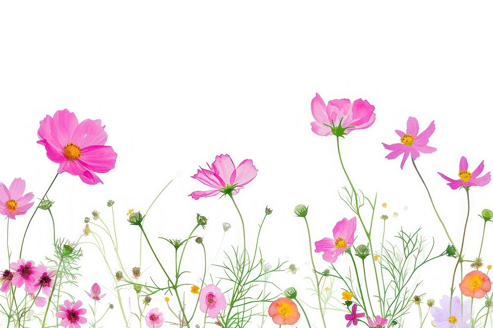 Pink cosmos flowers and wildflowers backgrounds outdoors pattern.