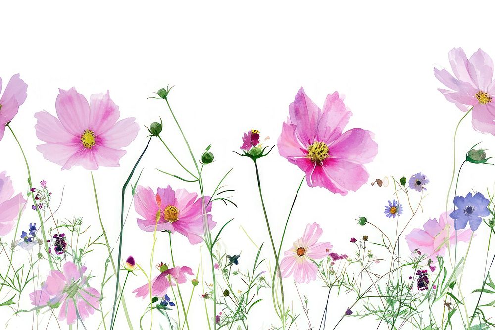 Pink cosmos flowers and wildflowers outdoors blossom nature.
