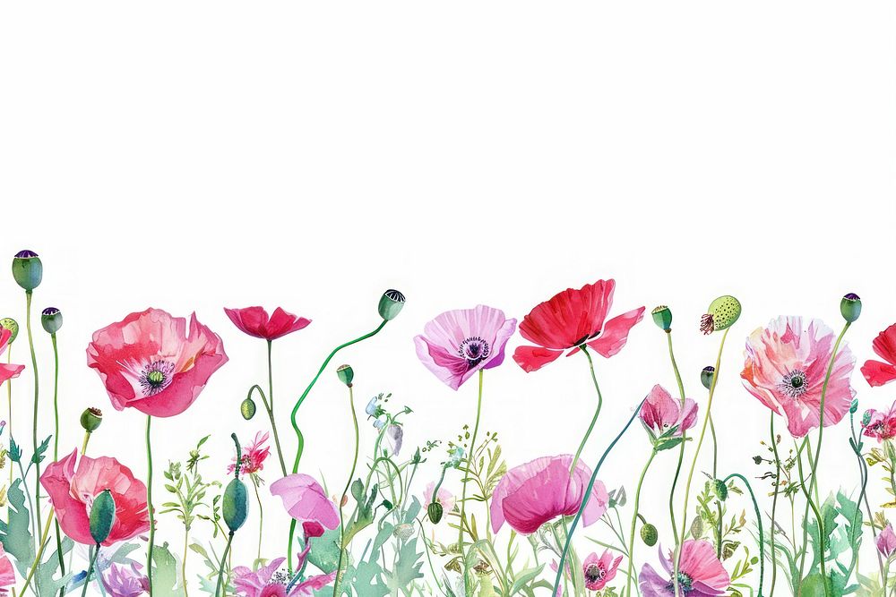 Pink poppy flowers and wildflowers backgrounds outdoors plant.