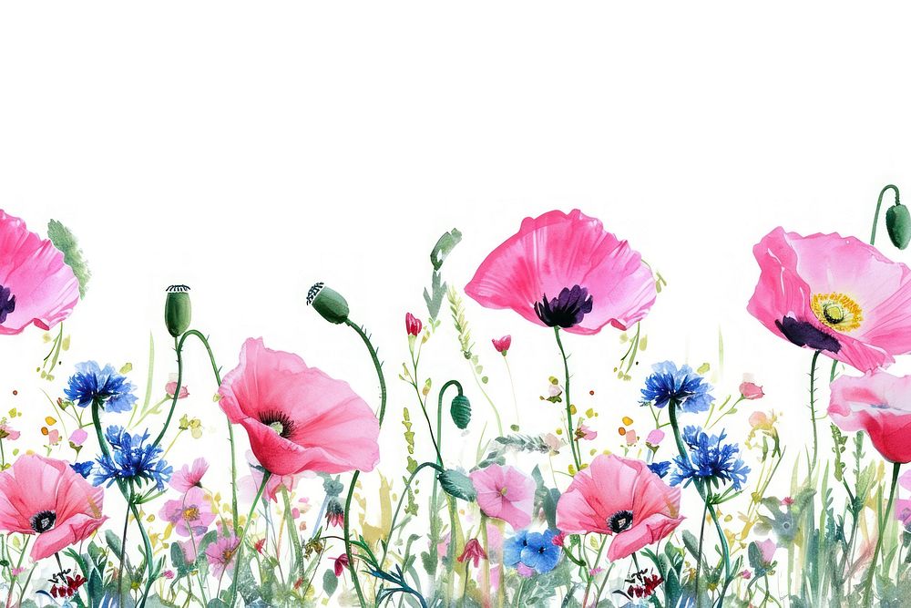 Pink poppy flowers and wildflowers outdoors blossom nature.