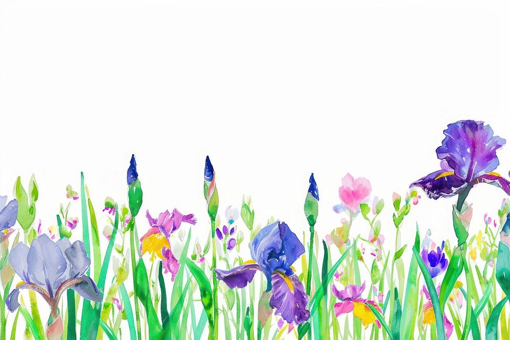 Purple iris flower and wildflowers backgrounds outdoors plant.