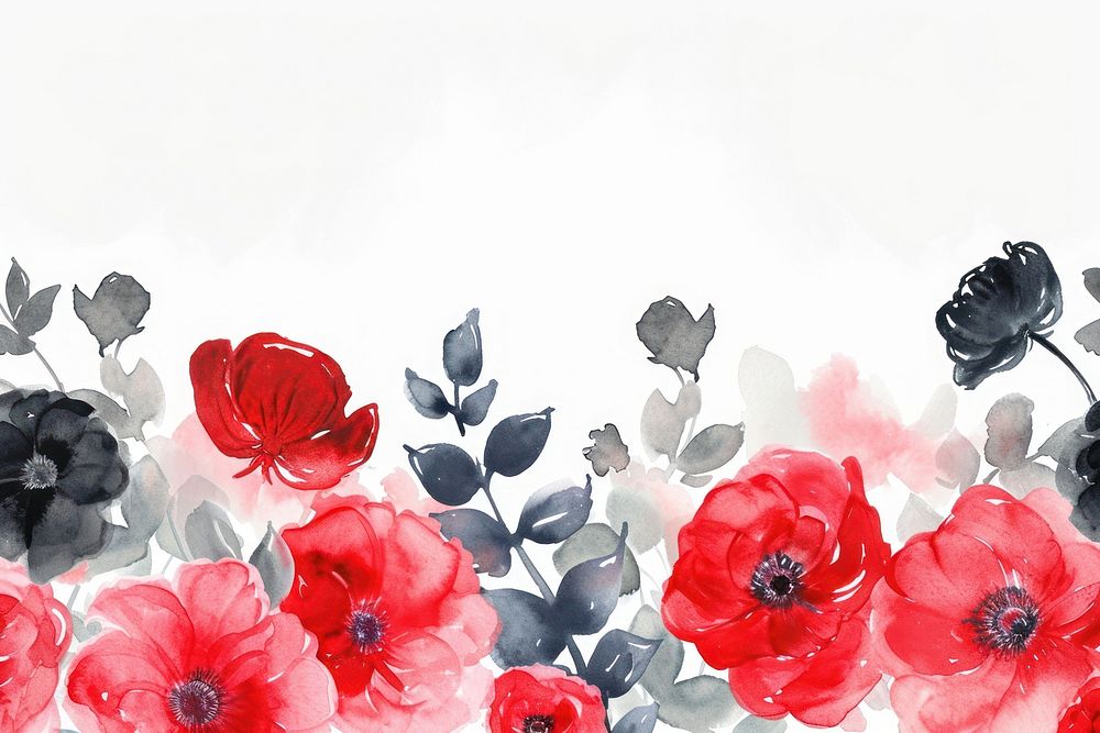 Red and black flowers backgrounds pattern poppy.
