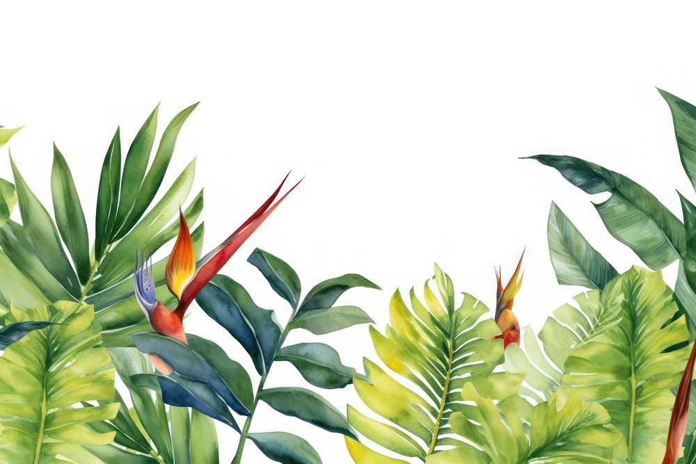 Tropical leaves and bird backgrounds outdoors tropics.