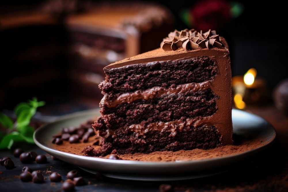 Chocolate cake dessert plate food.