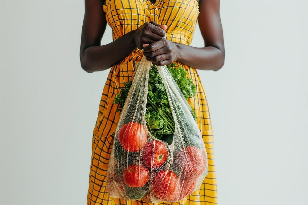 Afican woman put food box bag handbag adult.