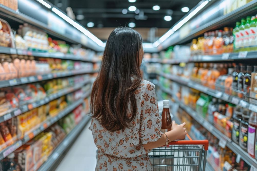 Supermarket choosing shelf consumerism.