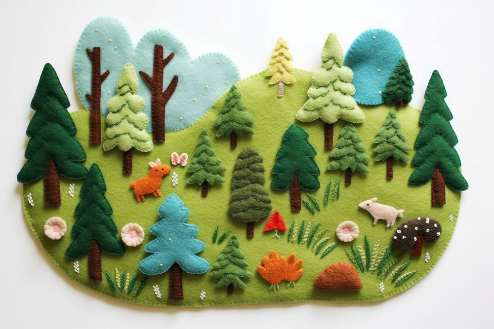 Forest on hill textile pattern craft.