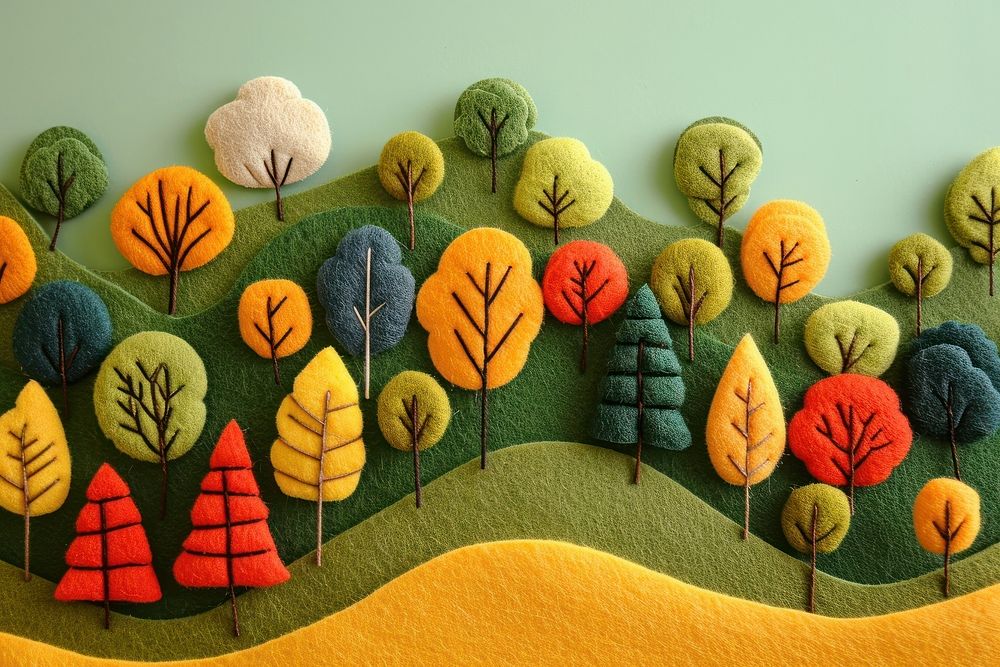 Forest on hill art embroidery pattern.