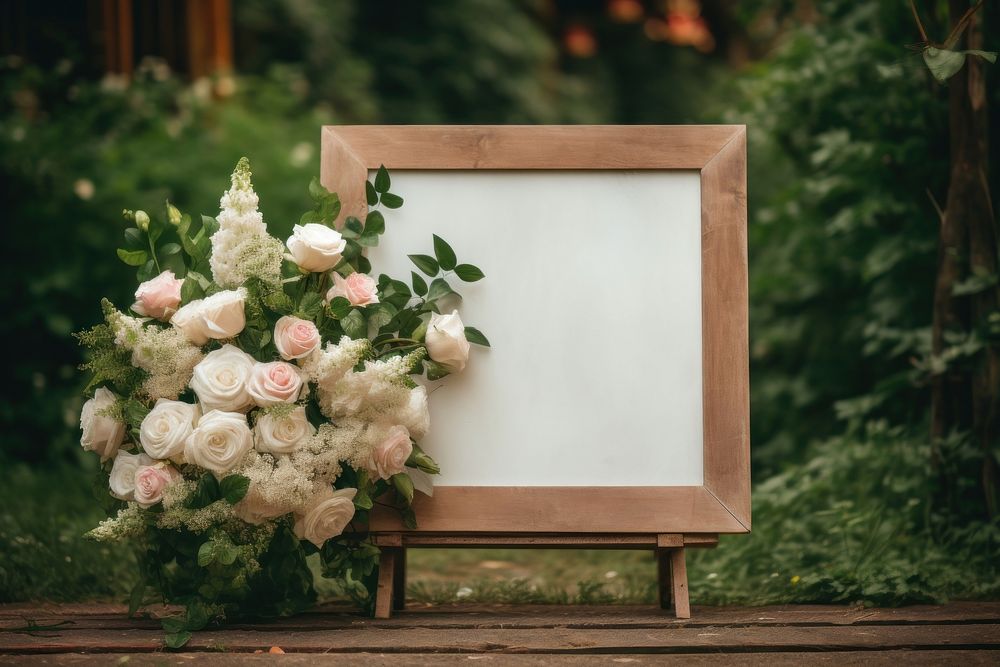 Blank wood sign flower decoration wedding.