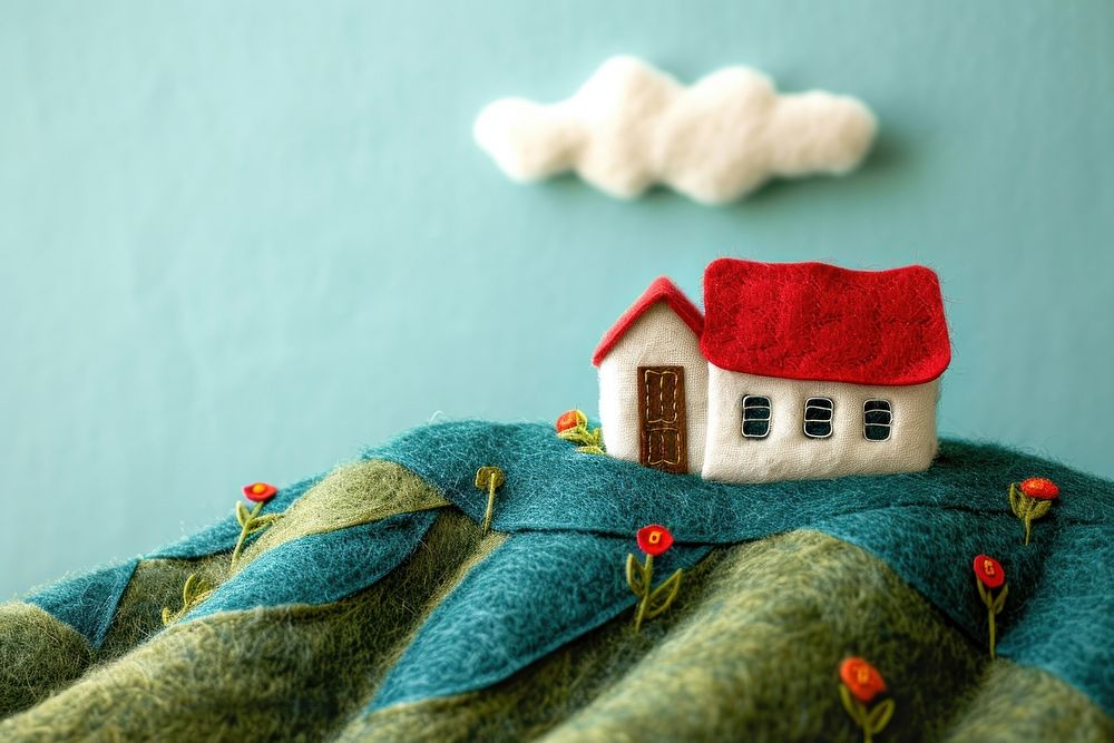 House on hill textile toy architecture.
