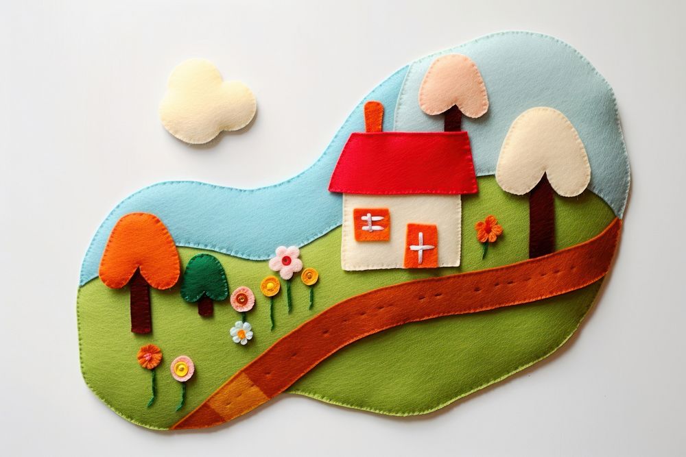 House on hill textile art toy.