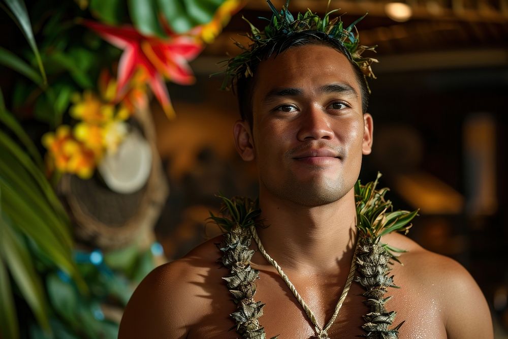 Samoan man adult barechested celebration.