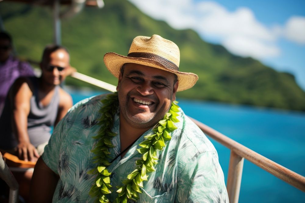 Samoan tourist guide sea portrait outdoors.