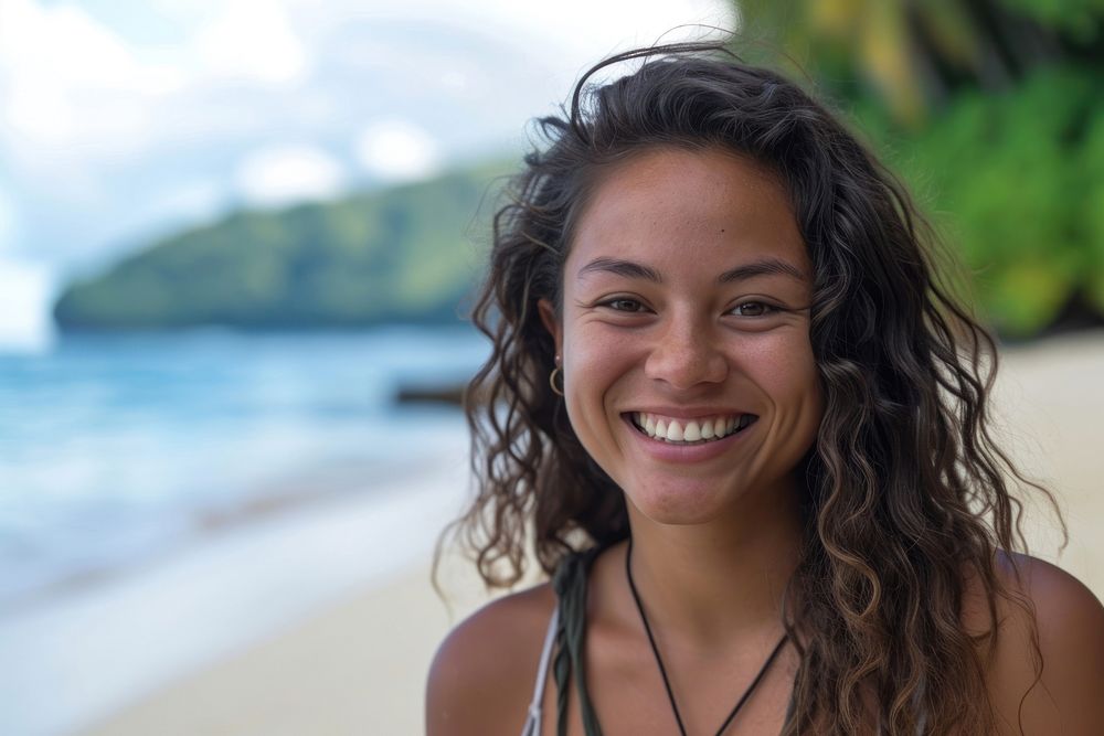 Pacific islander smiling portrait beach smile.