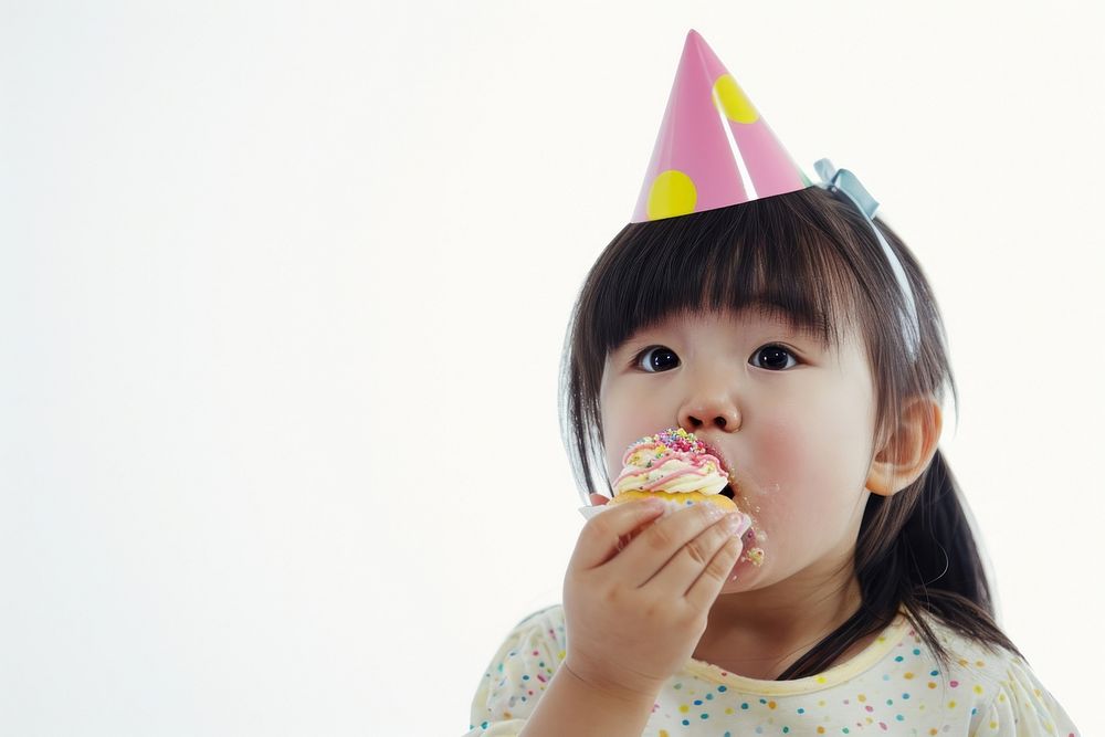 Asia girl eatting cupcake portrait birthday eating.