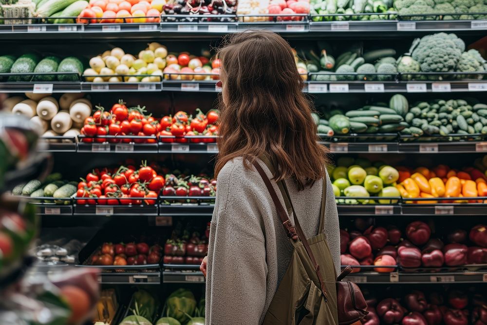 Women are choosing healthy foods in supermarkets consumerism arrangement greengrocer.