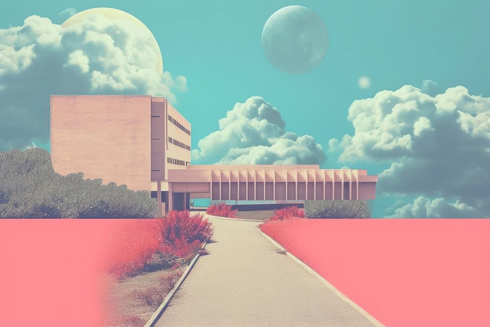 Collage Retro dreamy background architecture building outdoors.