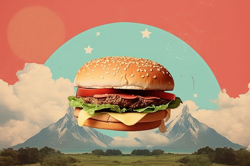 Collage Retro dreamy hamburger food advertisement freshness.