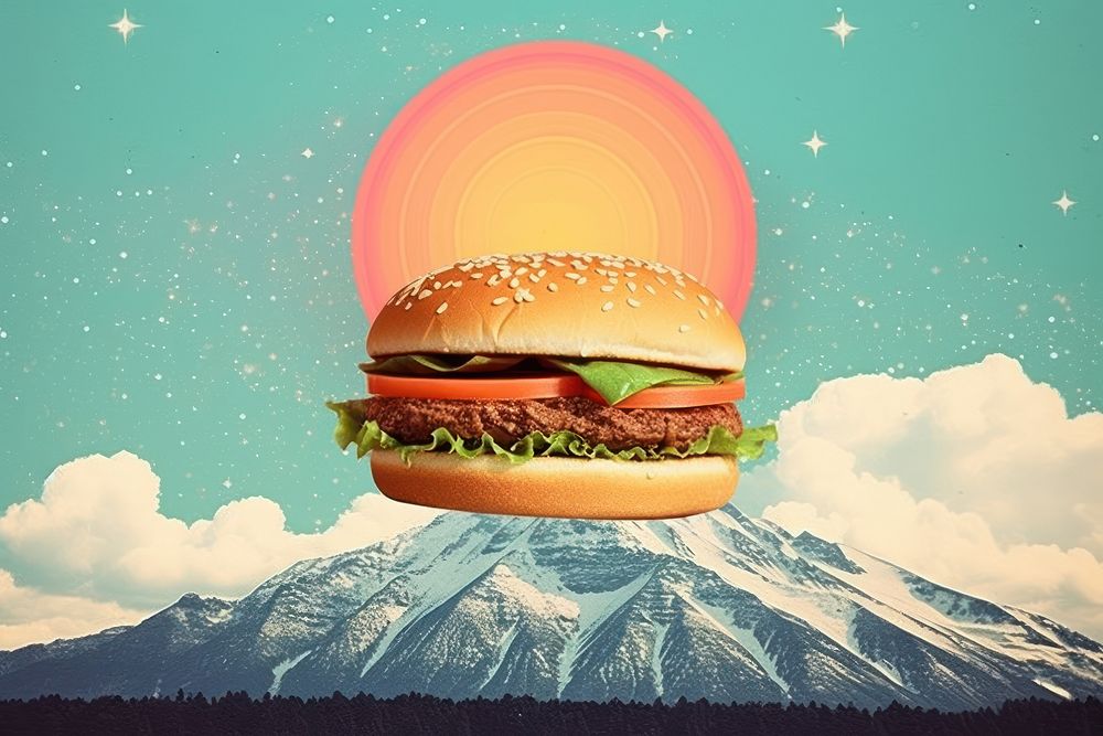 Collage Retro dreamy hamburger food freshness sandwich.