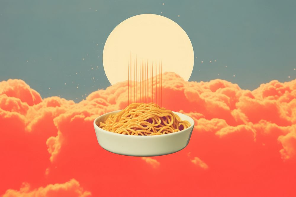 Collage Retro dreamy noodles food spaghetti sunset.