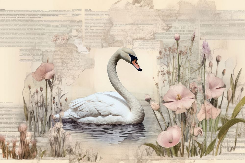 Swan in pond border animal bird wildlife.