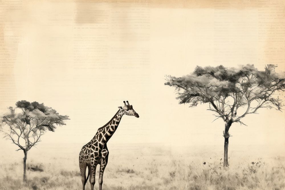 Giraffe in savanna field border wildlife outdoors animal.