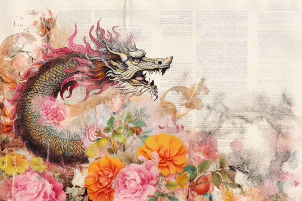 Chinese dragon border flower animal paper.