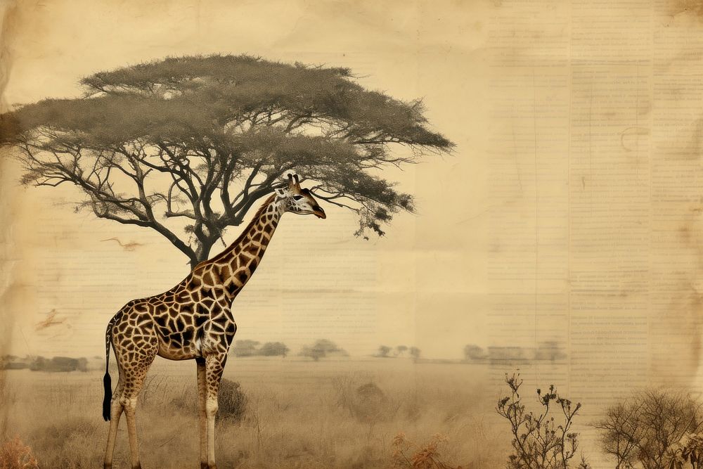 Giraffe in savanna field border wildlife outdoors nature.