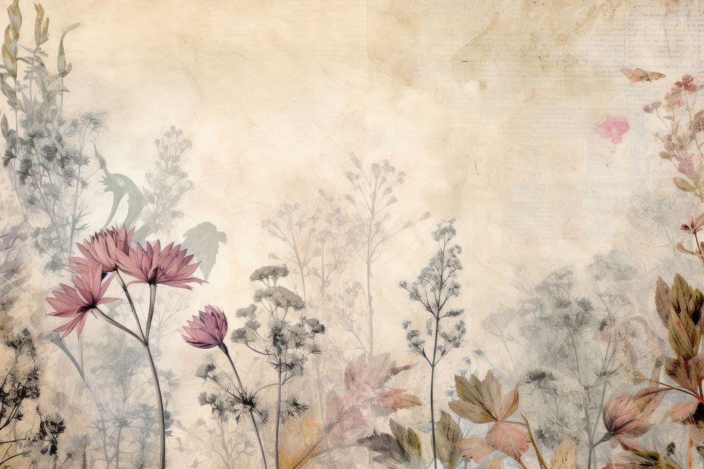 Dried flower border backgrounds painting pattern.