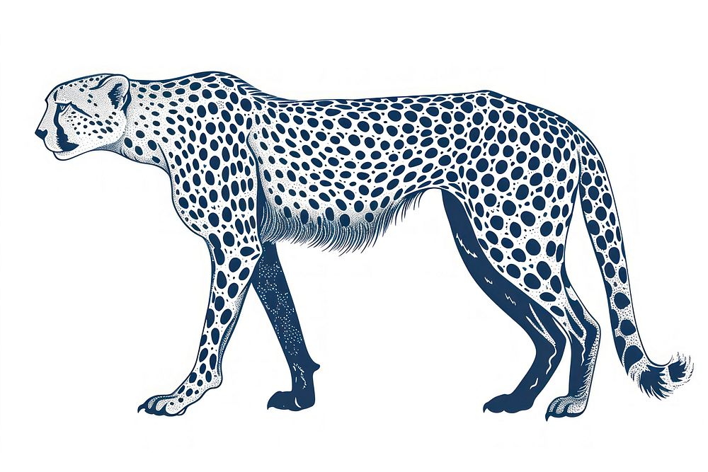 Antique of cheetah wildlife leopard drawing.