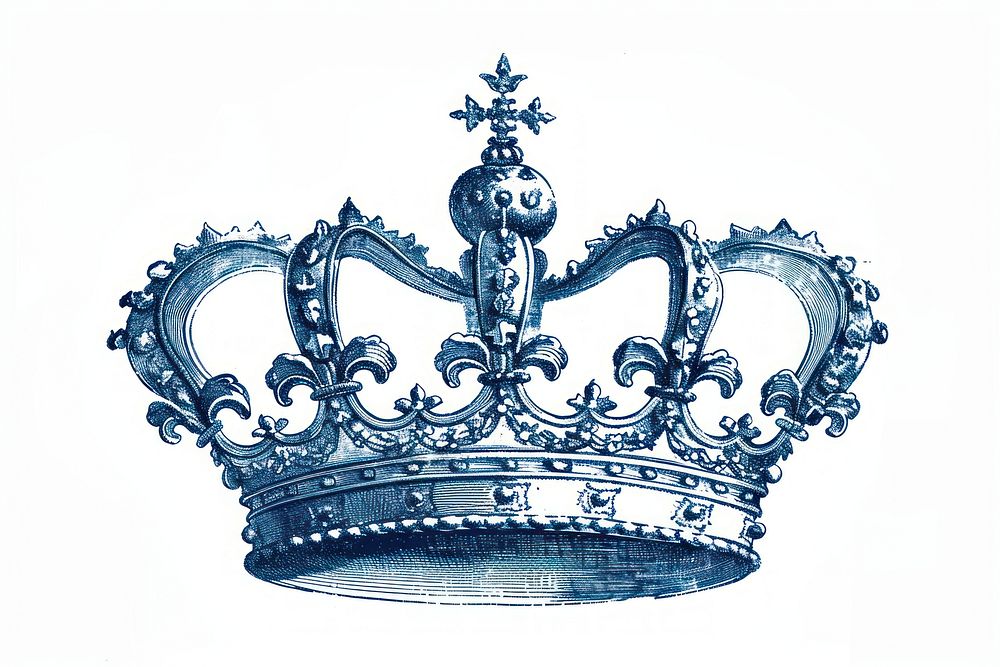 Antique of crown sketch blue white background.