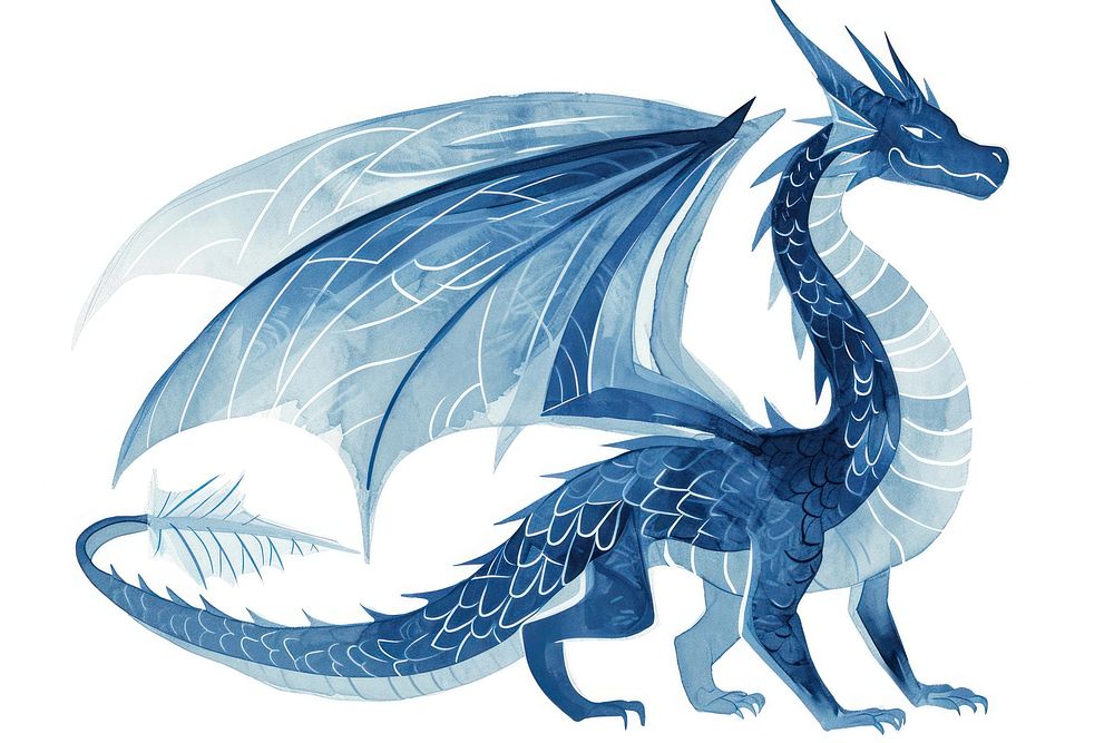 Antique of dragon drawing sketch blue.
