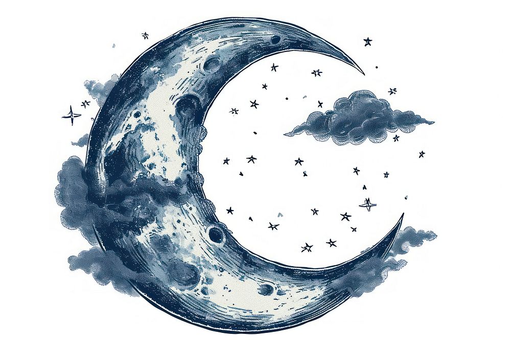 Antique of moon astronomy drawing nature.