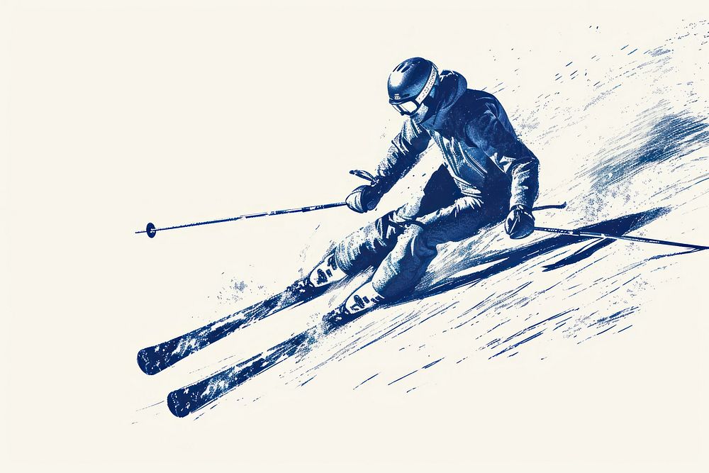 Antique of ski recreation drawing skiing.