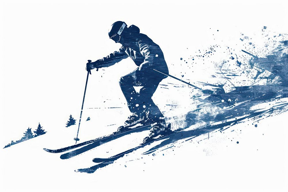 Antique of ski recreation drawing skiing.