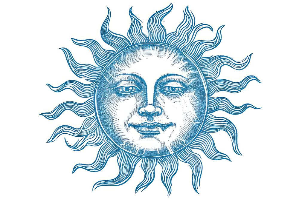 Antique of sun drawing sketch blue.