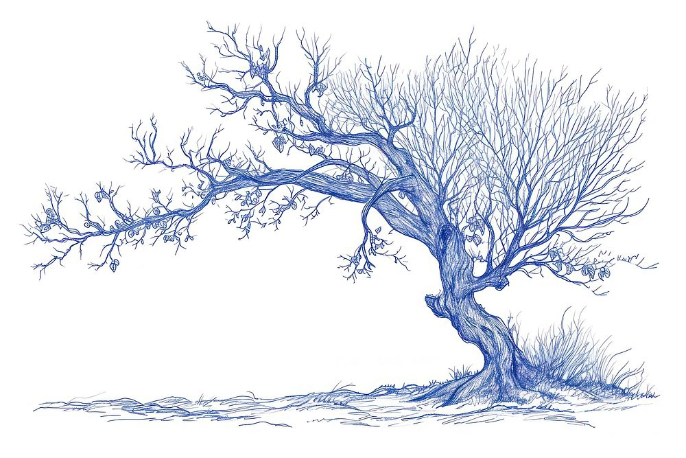 Antique of tree drawing sketch blue.