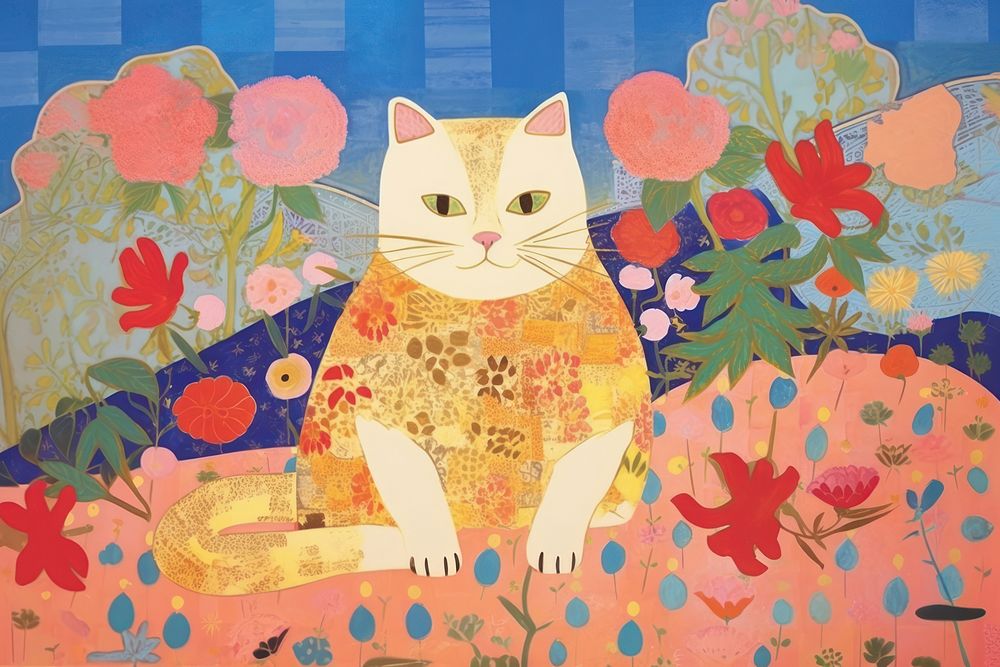 Cat illustration painting pattern animal.