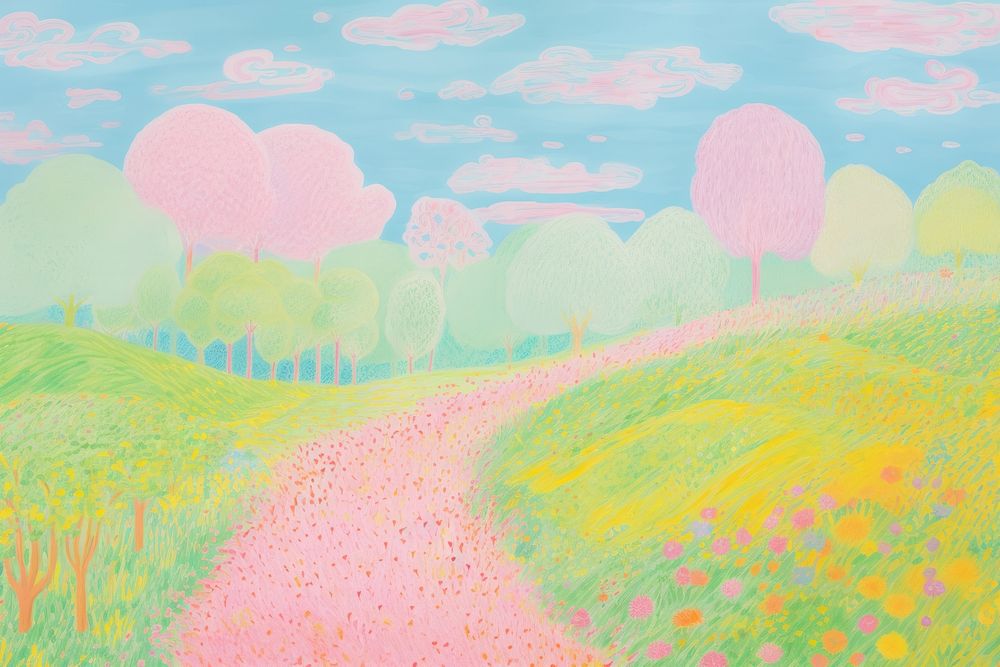 Meadow scenery illustration backgrounds outdoors painting.