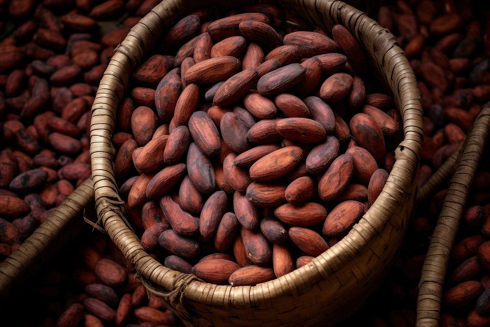 Close-up cocoa beans food basket market.
