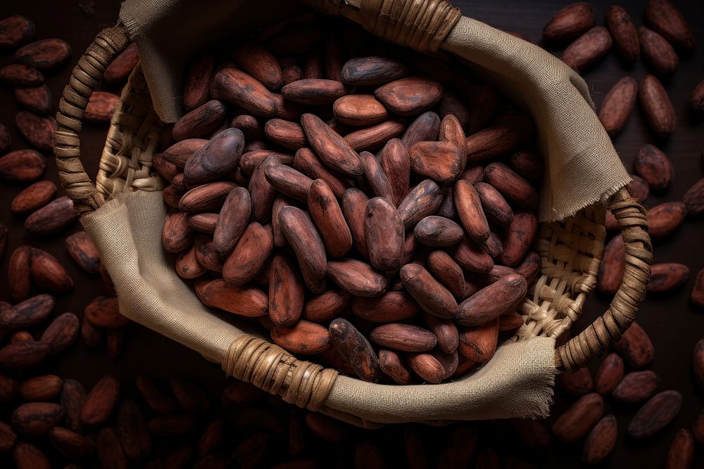 Close-up cocoa beans food basket backgrounds.