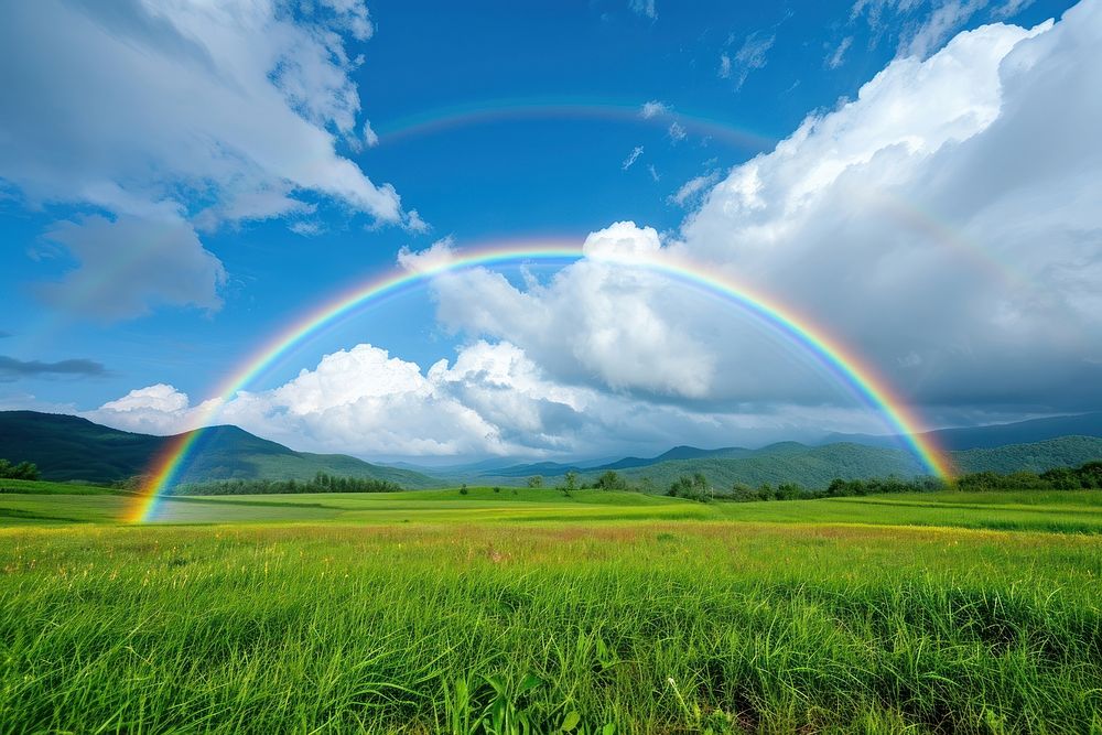 Rainbow landscape grassland outdoors. | Premium Photo - rawpixel