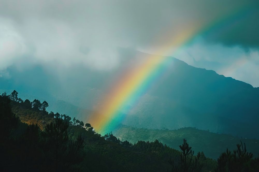 Rainbow with mountain scenery photo landscape outdoors nature.