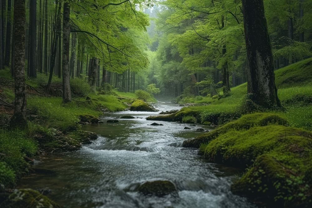 Stream In the Forest scenery photo stream vegetation landscape.