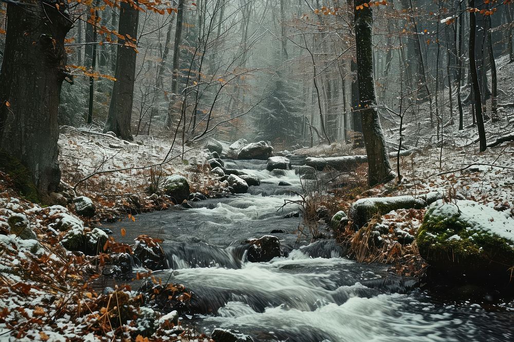 Winter Stream In the Forest scenery photo stream outdoors nature.