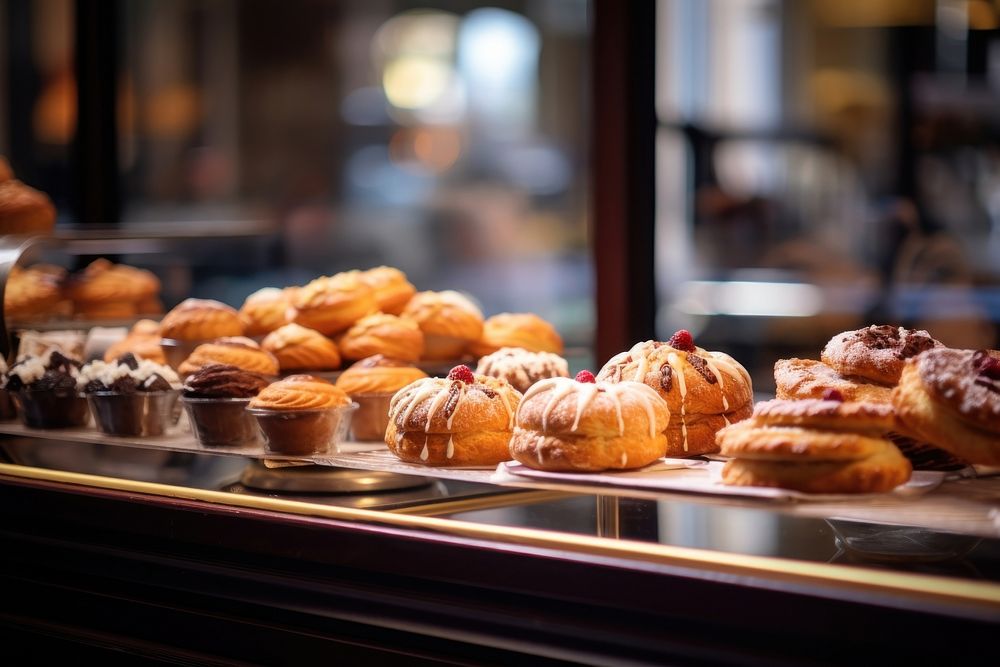 Pastries in a bakery dessert pastry bread.