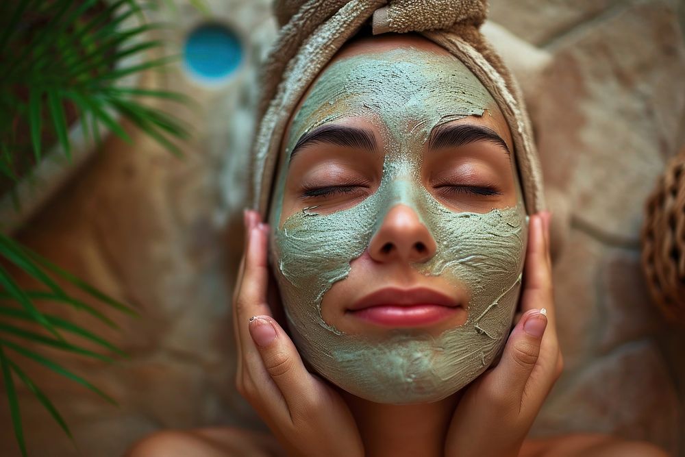Woman getting a facial mask adult face spa.