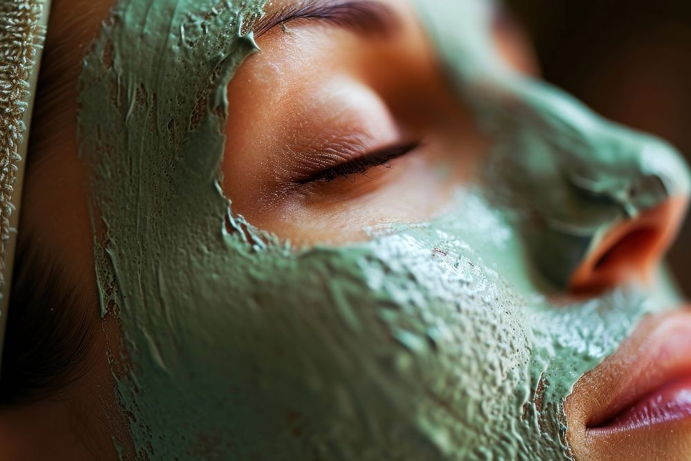 Woman getting a facial mask skin face spa.