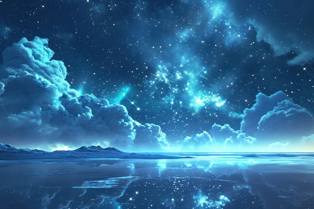 Fluffy cloud and star sky backgrounds outdoors.