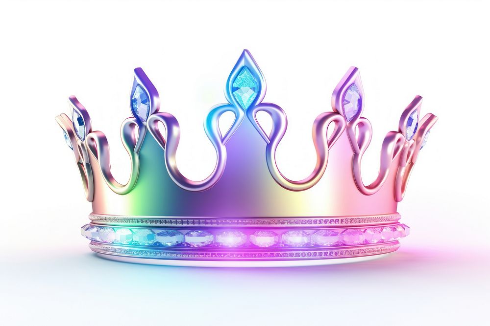A cute crown iridescent jewelry white background illuminated.